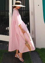 Load image into Gallery viewer, Bohemian Rose Peter Pan Collar Striped Button Pockets Wrinkled Long Dresses Half Sleeve