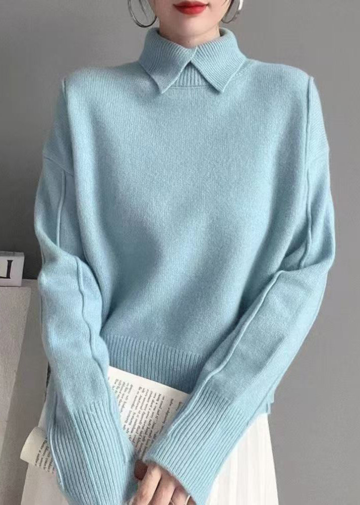 Bohemian Pink Peter Pan Collar Thick Knit Sweater Tops Winter
