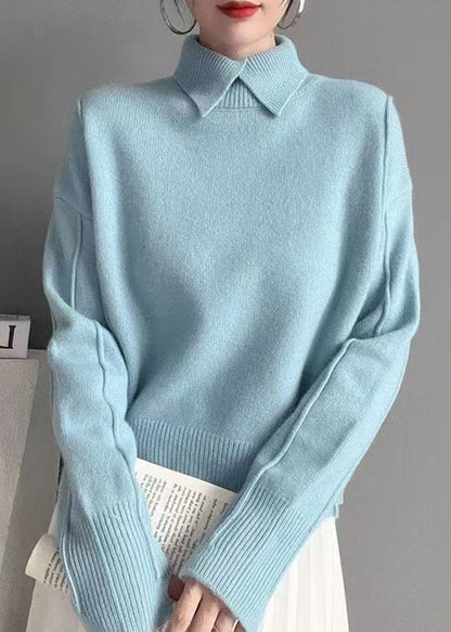Bohemian Pink Peter Pan Collar Thick Knit Sweater Tops Winter