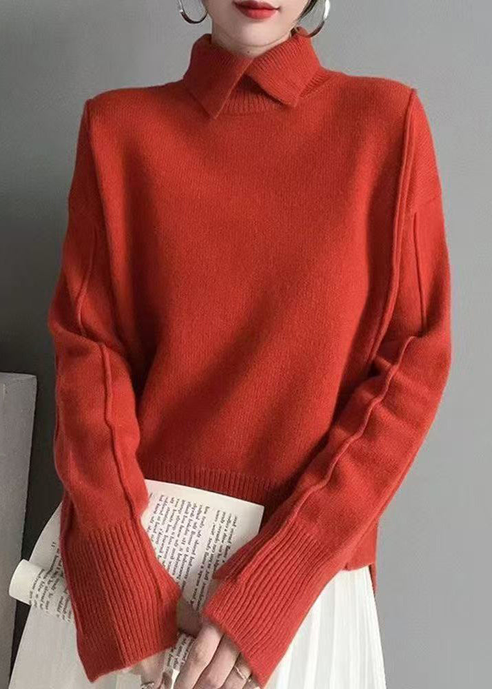 Bohemian Pink Peter Pan Collar Thick Knit Sweater Tops Winter