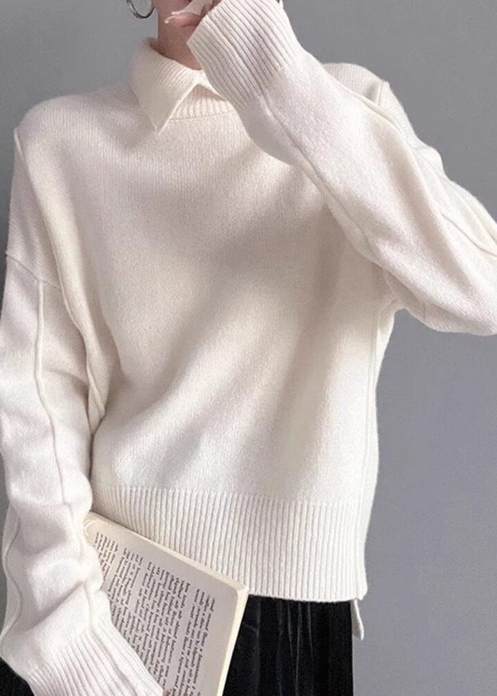 Bohemian Pink Peter Pan Collar Thick Knit Sweater Tops Winter