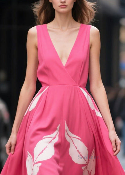 Bohemian Pink Print Exra Large Hem Chiffon Holiday Dresses Summer