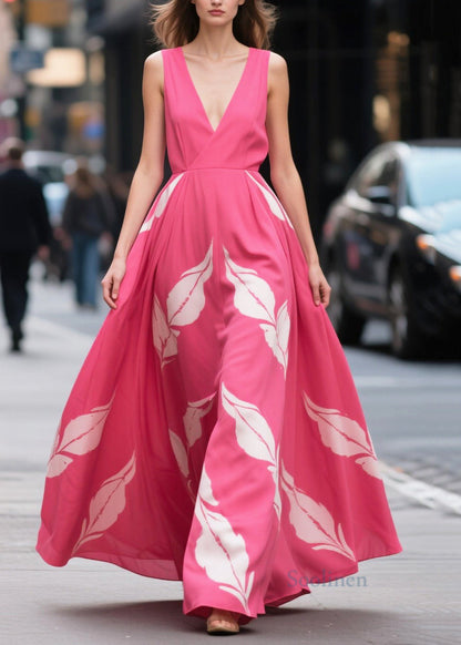 Bohemian Pink Print Exra Large Hem Chiffon Holiday Dresses Summer