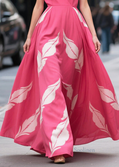 Bohemian Pink Print Exra Large Hem Chiffon Holiday Dresses Summer