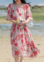 Load image into Gallery viewer, Bohemian Pink Print Patchwork Chiffon Long Holiday Dress Summer