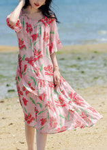 Load image into Gallery viewer, Bohemian Pink Print Patchwork Chiffon Long Holiday Dress Summer