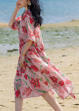 Load image into Gallery viewer, Bohemian Pink Print Patchwork Chiffon Long Holiday Dress Summer