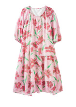 Load image into Gallery viewer, Bohemian Pink Print Patchwork Chiffon Long Holiday Dress Summer