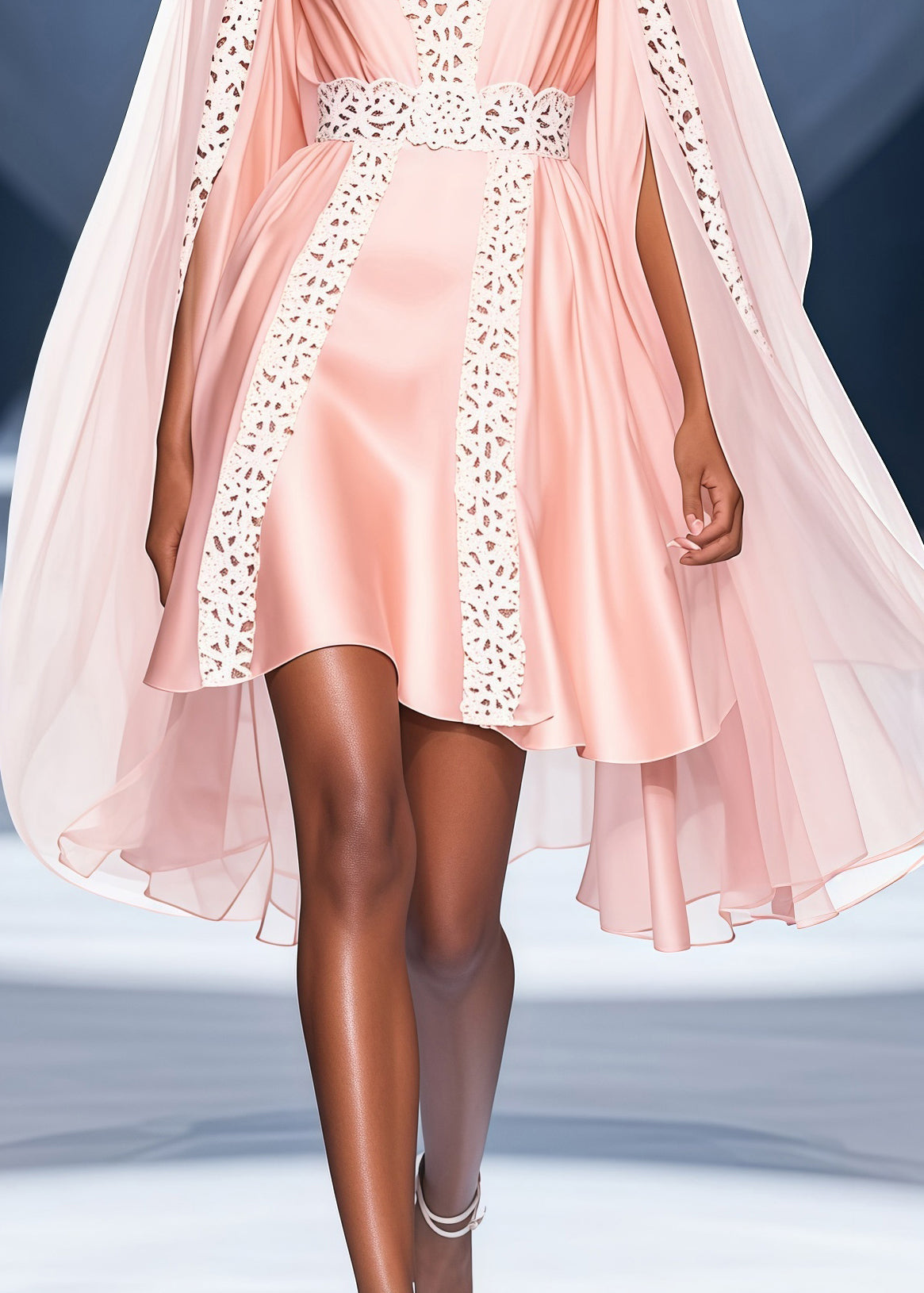 Bohemian Pink V Neck Lace Patchwork Cloak Silk Party Dress Summer