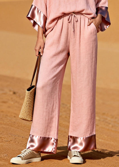 Bohemian Pink V Neck Patchwork Cotton Two Pieces Set Spring