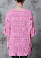 Bohemian Pink Wrinkled Cotton Tanks Half Sleeve
