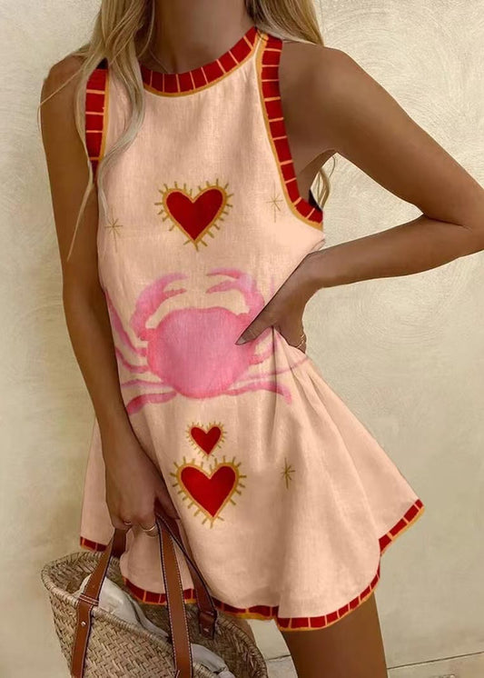 Bohemian Print Linen A Line Mini Dress Sleeveless