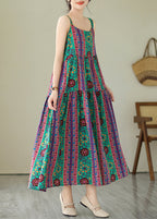 Bohemian Print Patchwork Cotton Spaghetti Strap Dress Summer