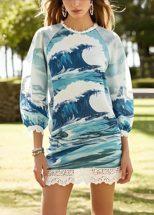 Bohemian Print Patchwork Lace Chiffon Vacation Dress Summer