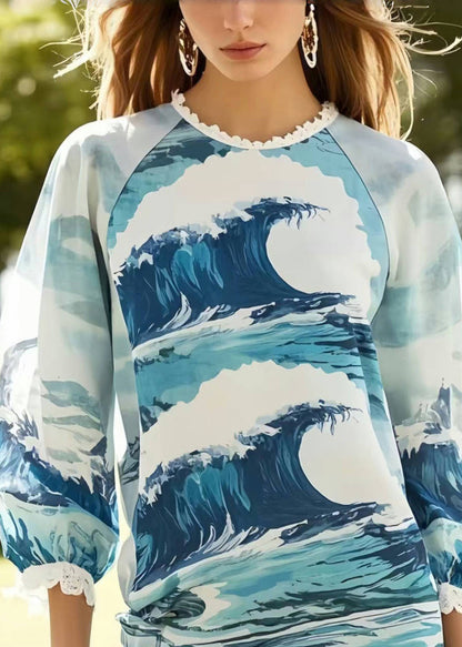 Bohemian Print Patchwork Lace Chiffon Vacation Dress Summer