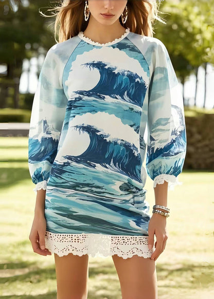 Bohemian Print Patchwork Lace Chiffon Vacation Dress Summer