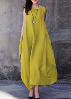 Bohemian Black spliced polka dots O-Neck Exra Large Hem Cotton Dresses Sleeveless