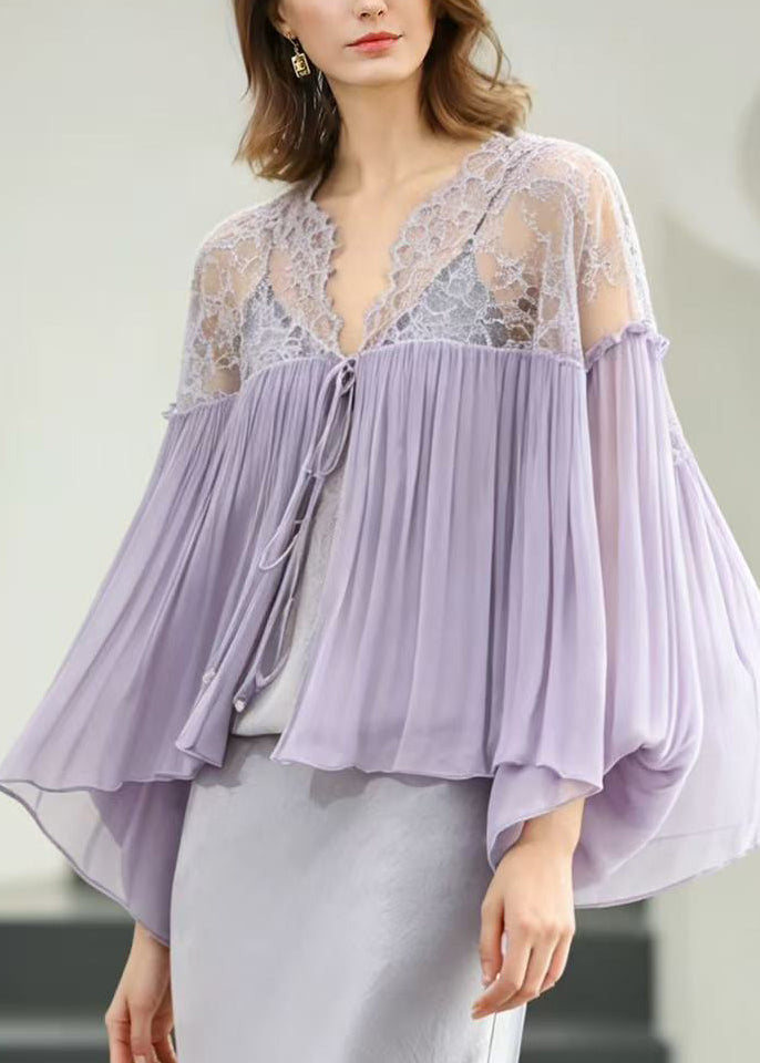 Bohemian Purple Oversized Patchwork Lace Shirts Summer