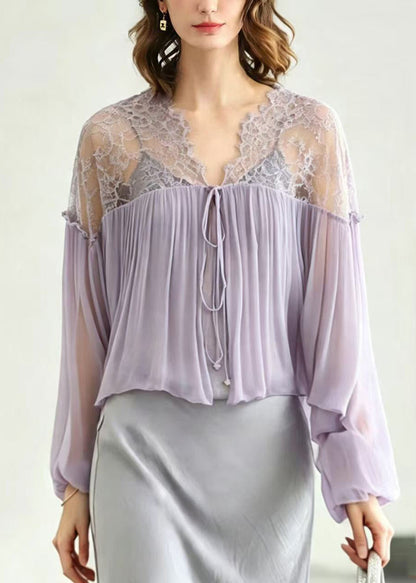Bohemian Purple Oversized Patchwork Lace Shirts Summer