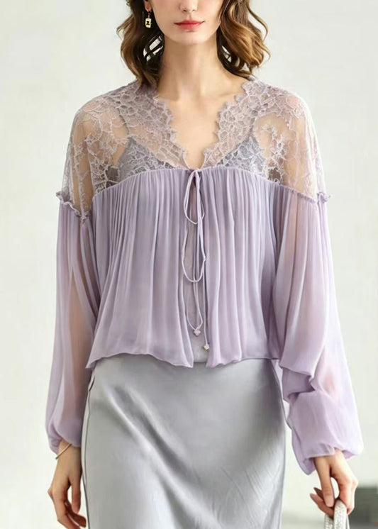 Bohemian Purple Oversized Patchwork Lace Shirts Summer