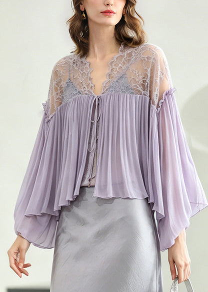 Bohemian Purple Oversized Patchwork Lace Shirts Summer