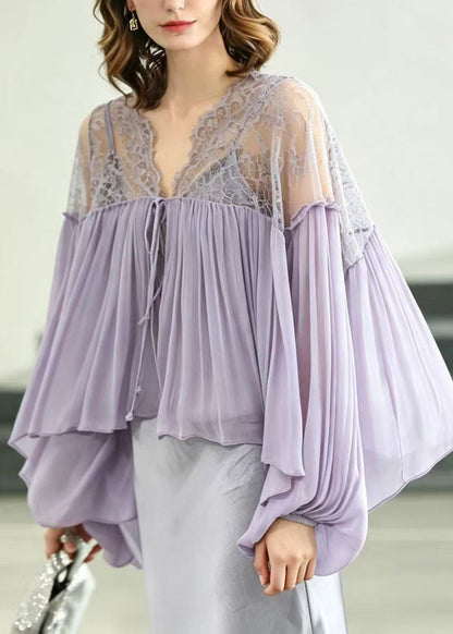 Bohemian Purple Oversized Patchwork Lace Shirts Summer