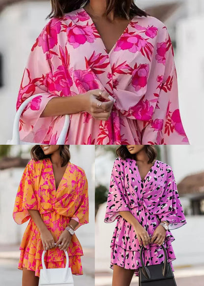 Bohemian Purple Print Chiffon Holiday Dress Summer