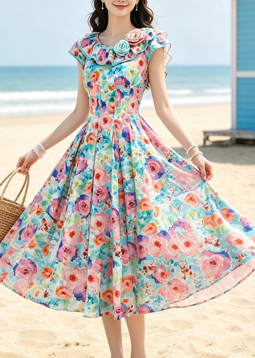 Bohemian Rainbow Floral Exra Large Hem Maxi Dresses Summer