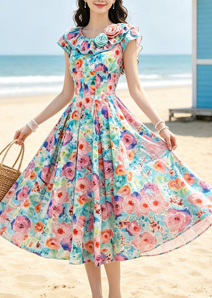 Bohemian Rainbow Floral Exra Large Hem Maxi Dresses Summer