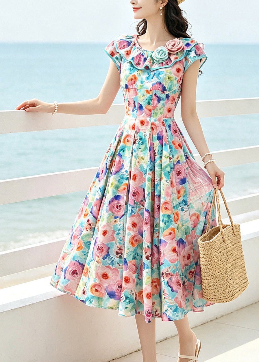 Bohemian Rainbow Floral Exra Large Hem Maxi Dresses Summer