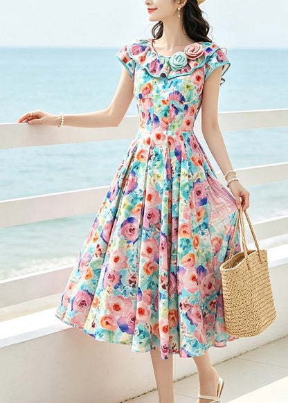 Bohemian Rainbow Floral Exra Large Hem Maxi Dresses Summer