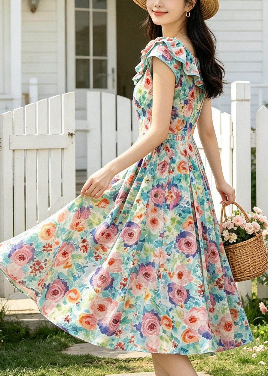 Bohemian Rainbow Floral Exra Large Hem Maxi Dresses Summer