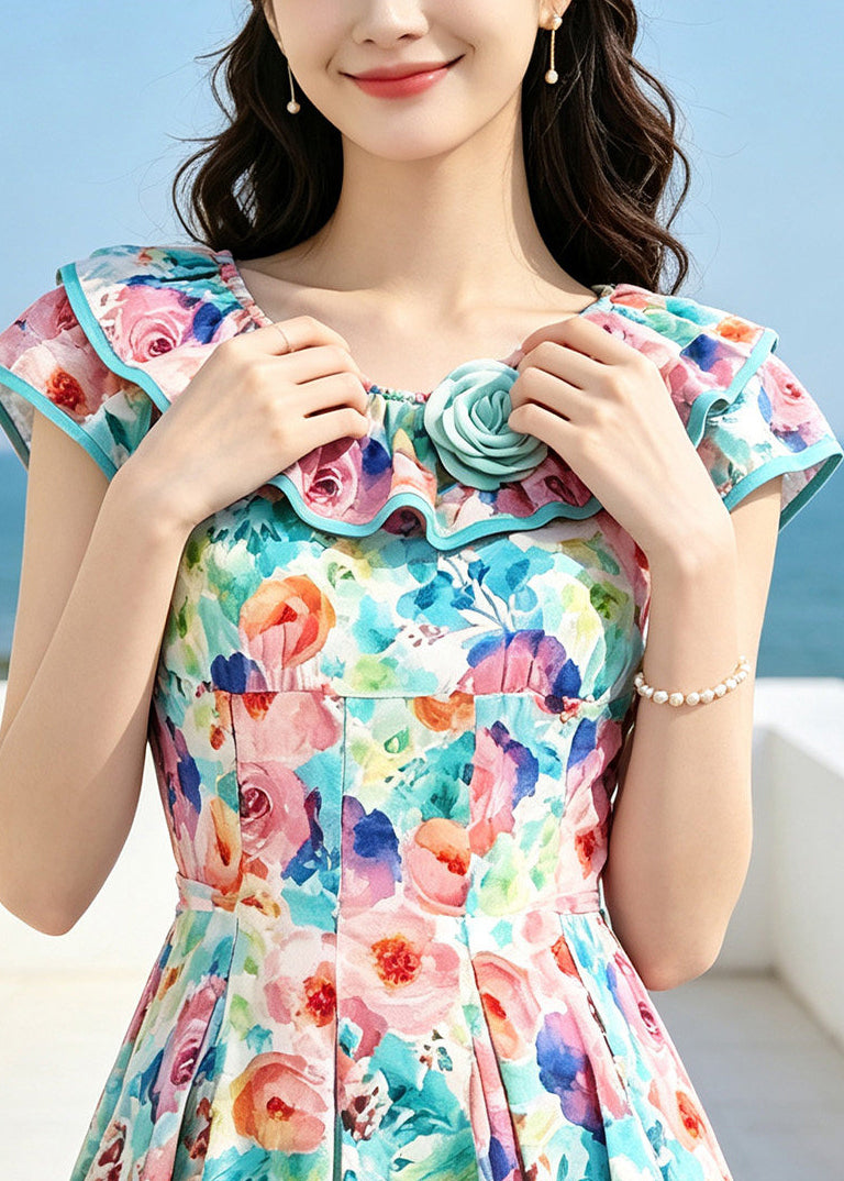 Bohemian Rainbow Floral Exra Large Hem Maxi Dresses Summer