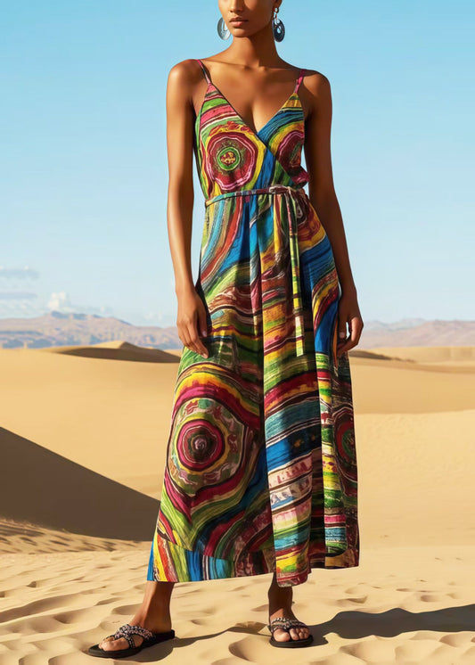 Bohemian Rainbow Print Cotton Sundress Summer