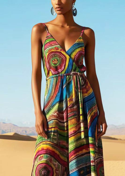 Bohemian Rainbow Print Cotton Sundress Summer