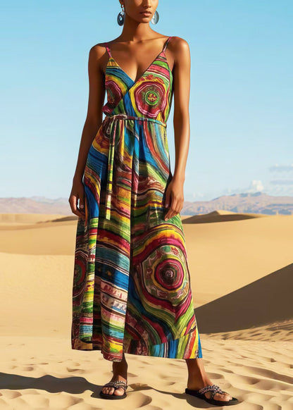 Bohemian Rainbow Print Cotton Sundress Summer