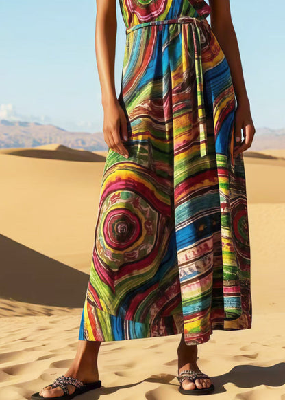 Bohemian Rainbow Print Cotton Sundress Summer