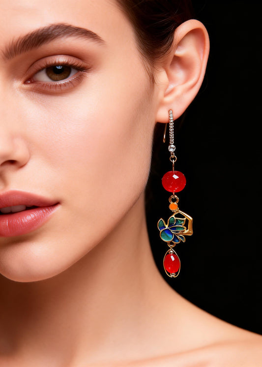 Bohemian Red Gem Stone Gilding Drop Earrings