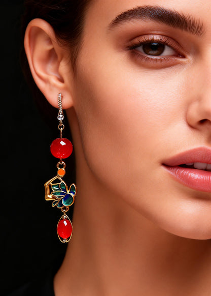 Bohemian Red Gem Stone Gilding Drop Earrings