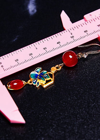 Bohemian Red Gem Stone Gilding Drop Earrings