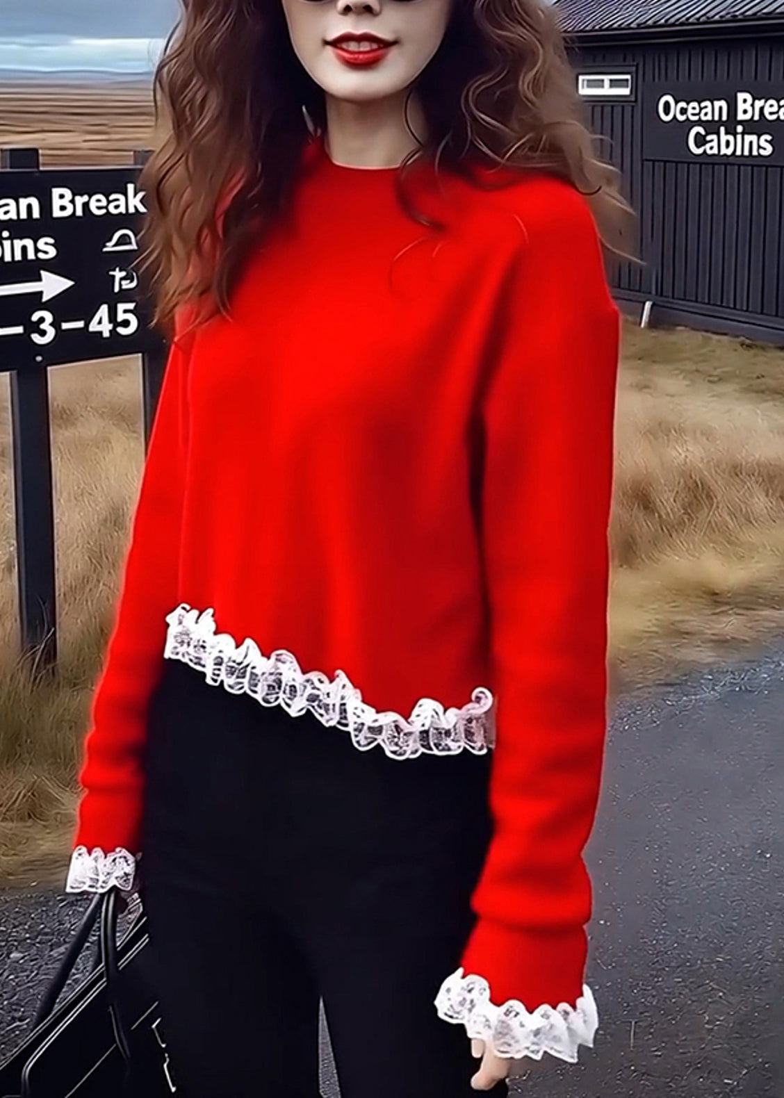 Bohemian Red Oversized Patchwork Lace Sweaters Winter
