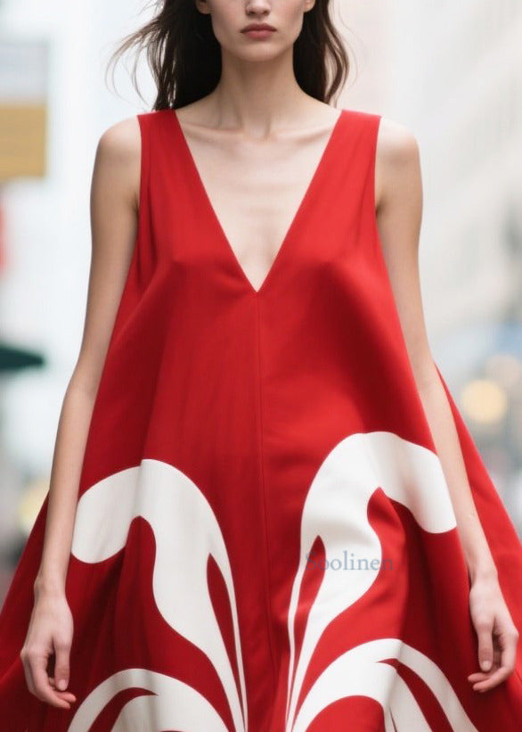 Bohemian Red Oversized Print Chiffon Party Dress Summer