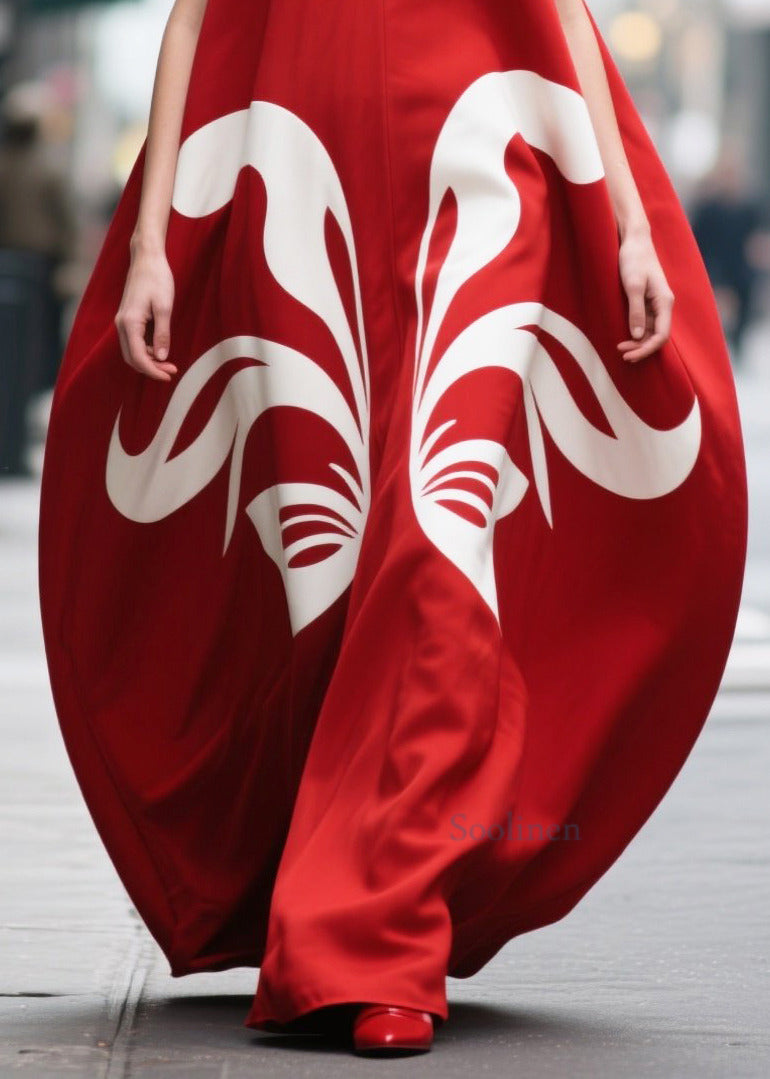 Bohemian Red Oversized Print Chiffon Party Dress Summer