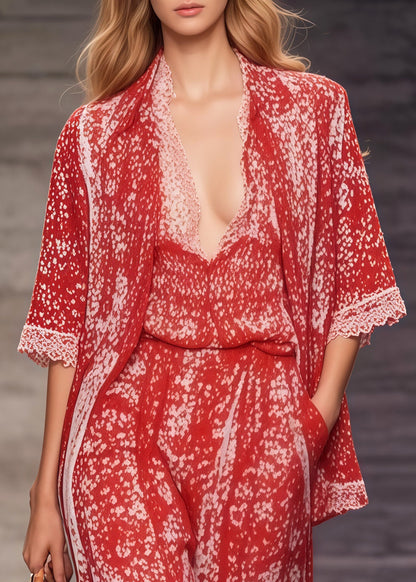 Bohemian Red Oversized Print Chiffon Two Pieces Set Summer