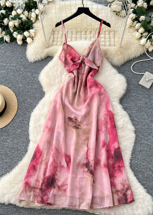 Bohemian Red Tie Dye Chiffon Beach Dress Summer
