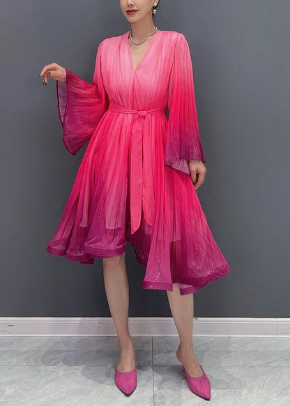 Bohemian Red V Neck Layered Long Dresses Fall