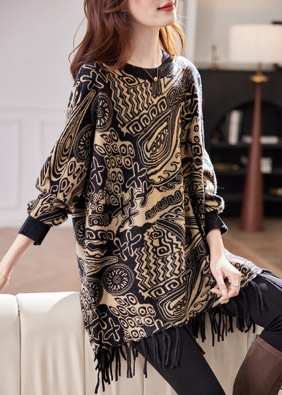 Bohemian RedTassel Patchwork Cotton Knit Sweater Tops Batwing Sleeve