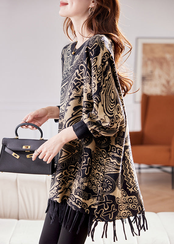 Bohemian RedTassel Patchwork Cotton Knit Sweater Tops Batwing Sleeve