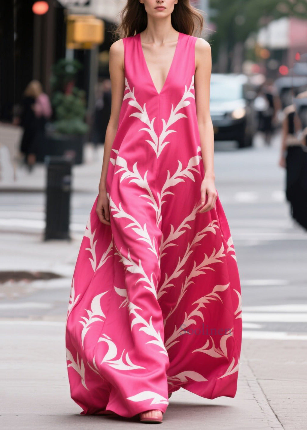 Bohemian Rose Oversized Print Silk Maxi Dress Summer