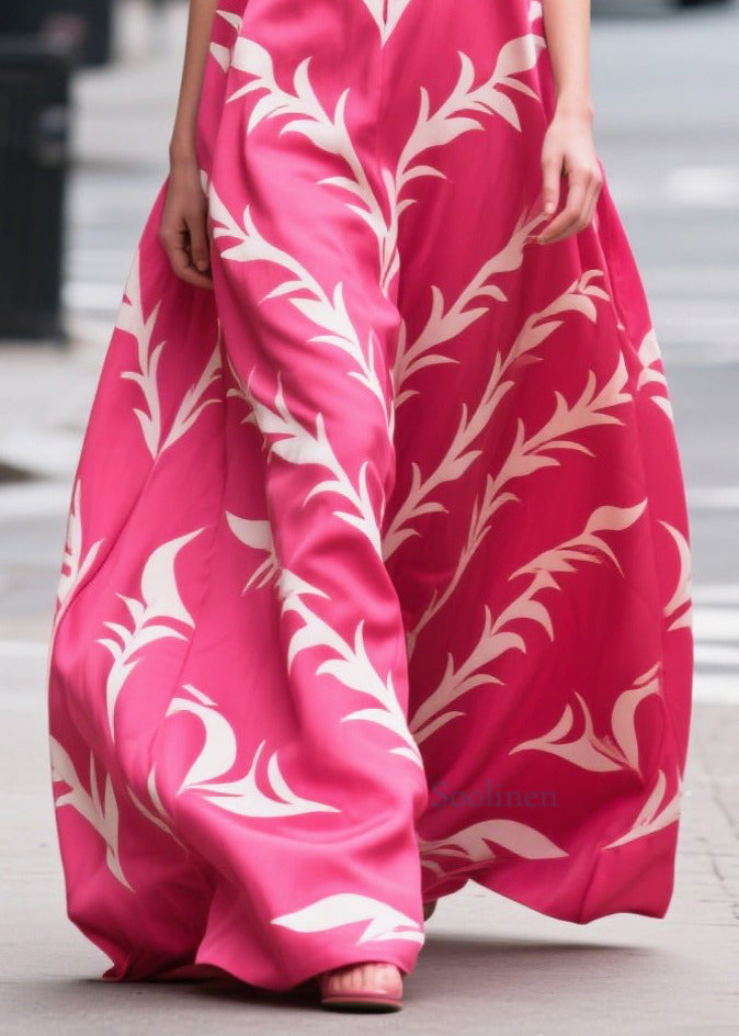Bohemian Rose Oversized Print Silk Maxi Dress Summer